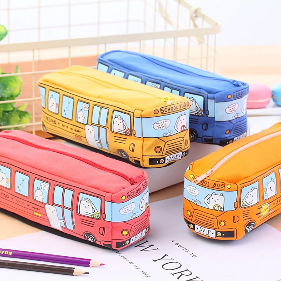 1PCS Creative Large Capacity Student Bus Cartoon Car Pencil Bag Office Culture and Educational Supplies