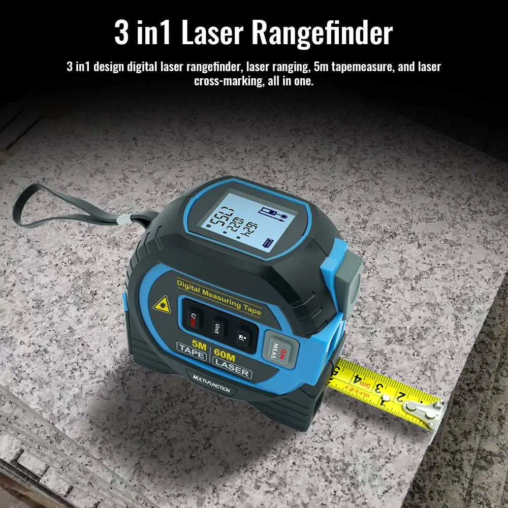 Laser Tape Measure 3 In 1 Digital Tape Measure High Precision Laser Rangefinder Steel Tape Measure