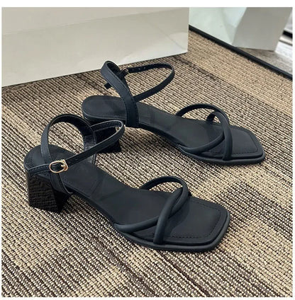 Sandals, 2025 Summer New Fashion Gentle Retro Chunky Non-slip Sandals, A Line with 5cm High Heels Summer Beach Sandals