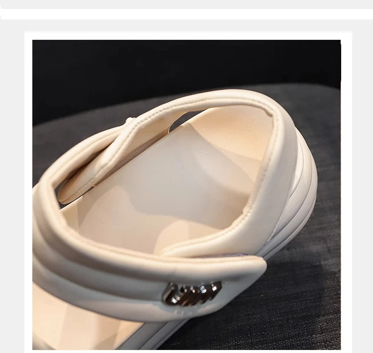 2025 Summer Women Chunky Sandals Leather High Platform Trainers Breathable Casual Slippers Shoes Woman 8.5CM Heels Wedge Sneaker