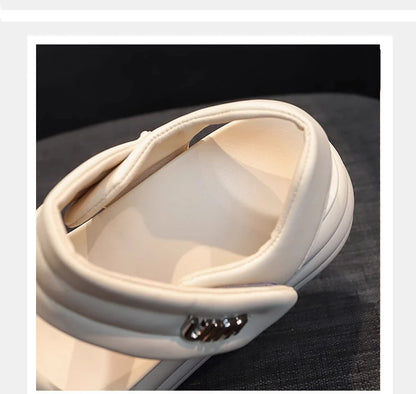 2025 Summer Women Chunky Sandals Leather High Platform Trainers Breathable Casual Slippers Shoes Woman 8.5CM Heels Wedge Sneaker