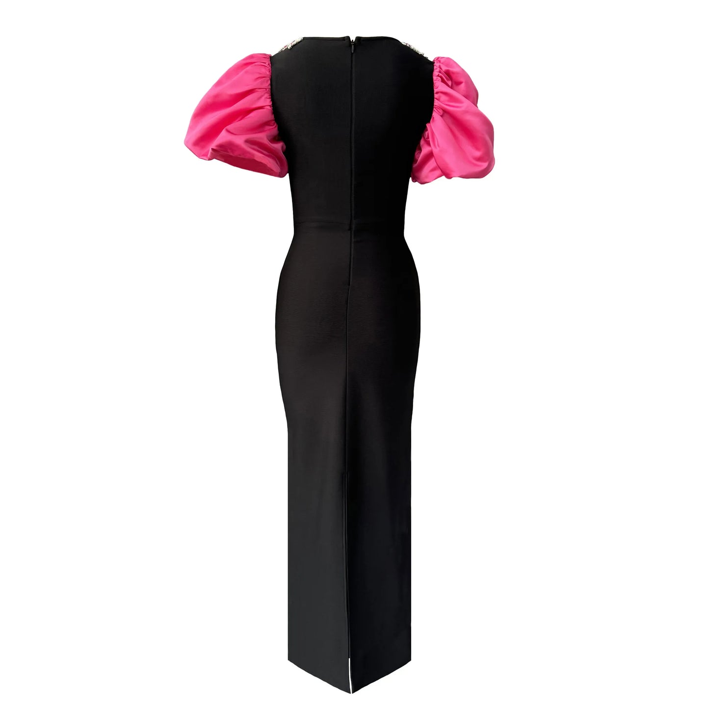 Women Elegant Puff Sleeve Bandage Dress Sexy Beading Bodycon Clothes Celebrity Party Evening Maxi Dresses