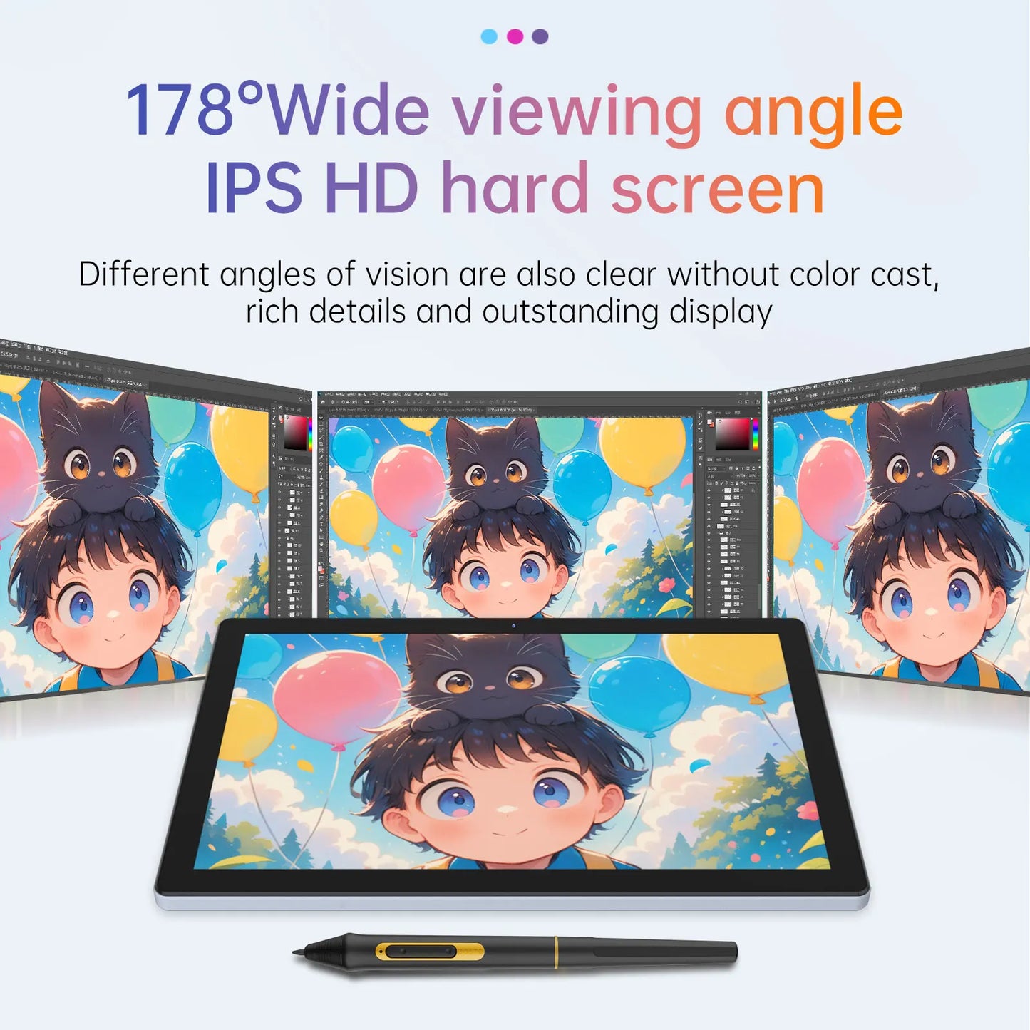 BOSTO BT-101A Portable Graphics Drawing Tablet 10.1 Inch IPS Screen Display with Finger Touch Anti-glare 16384 Pressure Level