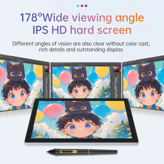 BOSTO BT-101A Portable Graphics Drawing Tablet 10.1 Inch IPS Screen Display with Finger Touch Anti-glare 16384 Pressure Level