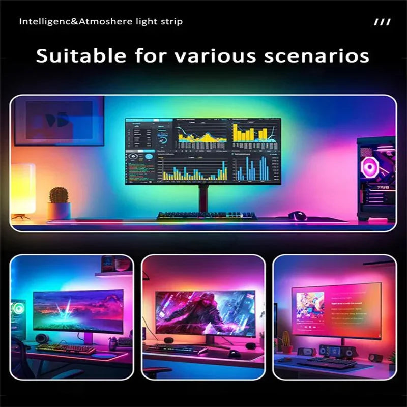 Smart LED Gaming Strip Light Computer Monitor Backlight Music Sync Strip Light RGBIC Light Screen USB Gaming Bedroom Decor Lamp