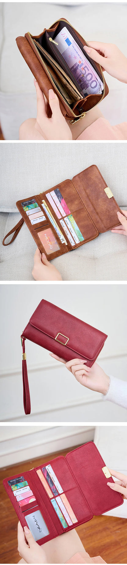 RFID Blocking Women's Wallet Large Capacity Credit Card Holder Clutch Bag Trifold Large Capacity Zipper Long Wallet Coin Purse