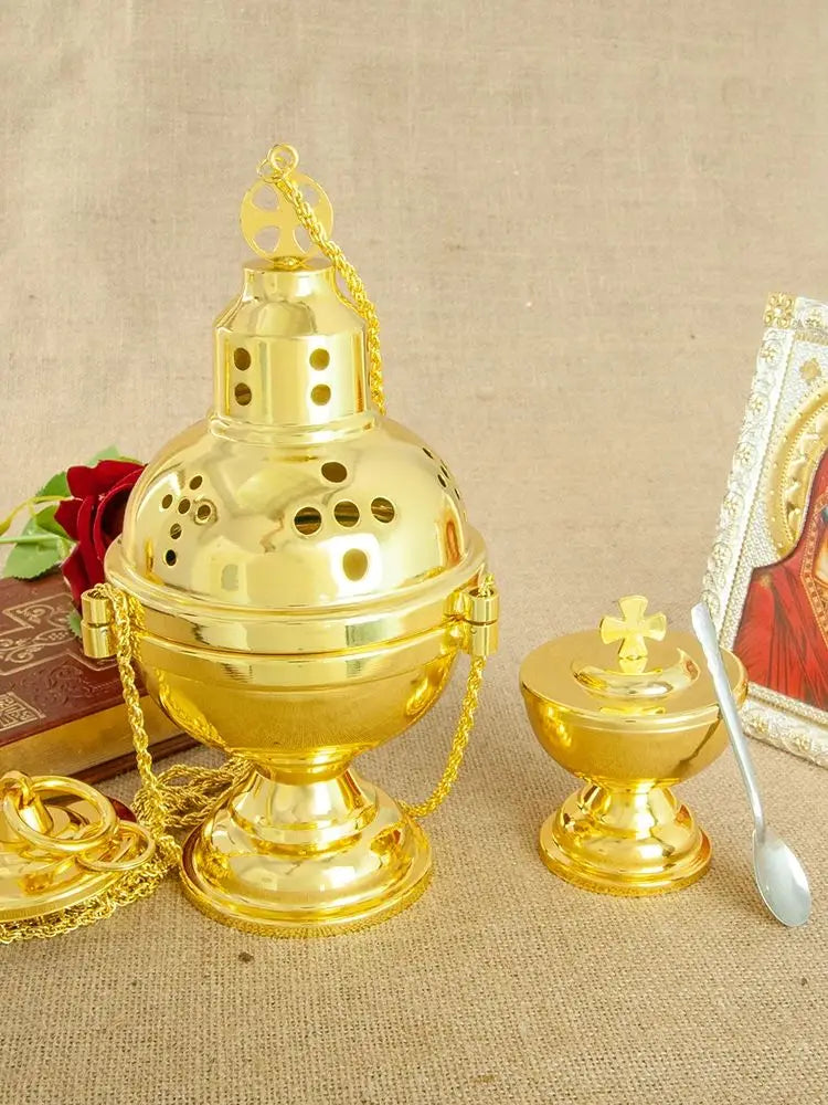 HT Church Supplier High Polished Gold Plated Hanging Incense Burner Orthodox Censer Church Home Decoration Catholic Chalice