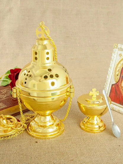 HT Church Supplier High Polished Gold Plated Hanging Incense Burner Orthodox Censer Church Home Decoration Catholic Chalice