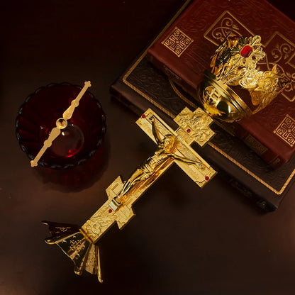 Orthodox Cross Candlestick Jesus Candlestick Zinc Alloy Candlestick Zinc Alloy Candlestick Glass Church Supplies Home Decoration