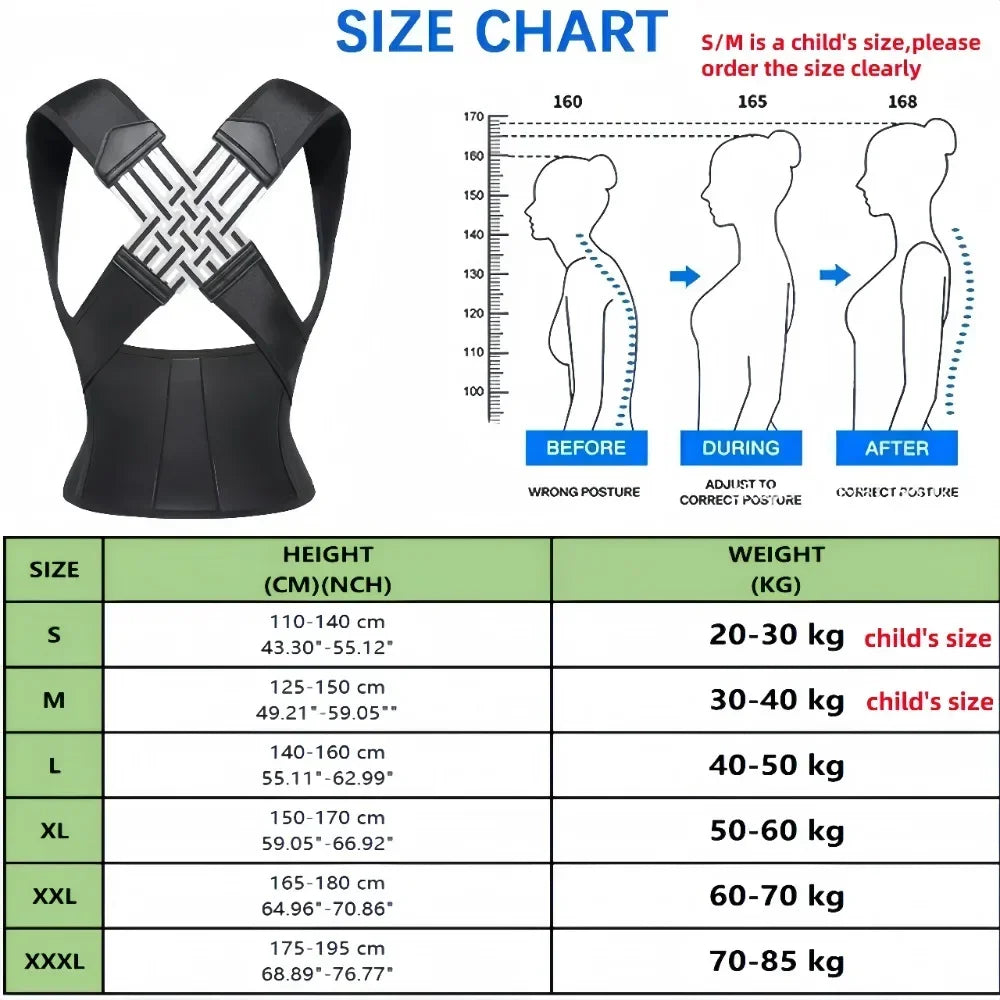 Posture Back Brace Adjustable Back Support Strap to Men and Women Prevent Spinal Distortion and Hunchback Suitable for Gym Body