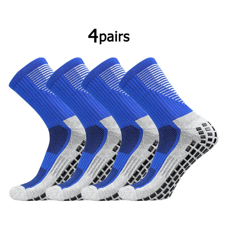 4 pairs New Football Socks Men and Women Sports Socks Non-slip Silicone Bottom Soccer Basketball Grip Socks