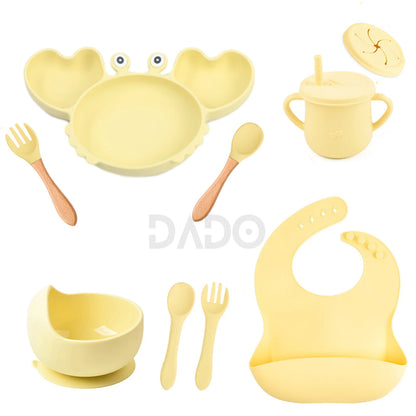 Customized Baby Silicone Feeding Set with Suction Cup Personalized Name Dish Divided Plate Bowl Spoon Cute Kid Eating Tableware