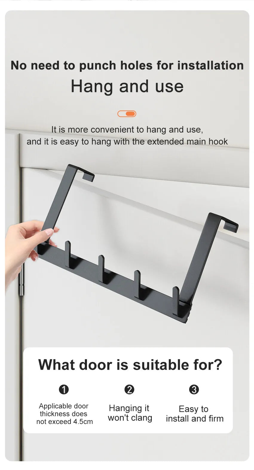 Hooks Over The Door Bathroom Organizer Rack Durable Hanging Row Hook Holder Clothes Coat Hat Towels Hanger Storage 5/6/7 Hooks