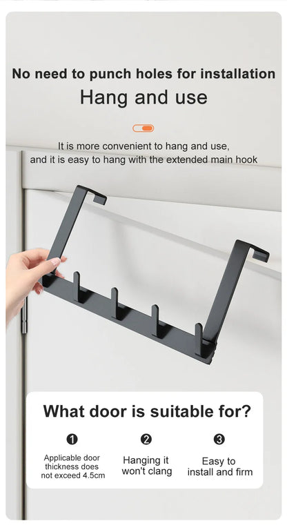 Hooks Over The Door Bathroom Organizer Rack Durable Hanging Row Hook Holder Clothes Coat Hat Towels Hanger Storage 5/6/7 Hooks