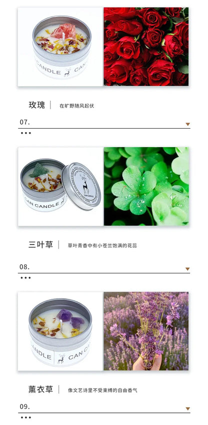 Scented Candle Crystal Stone Dry Flower Silver Tin Candle Hotel Wedding Ceremony Candle