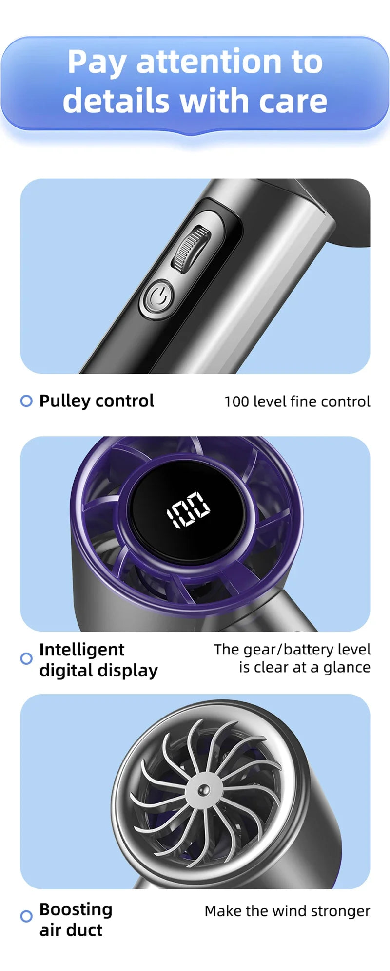 Mini Handheld Fan Portable Personal Highspeed Fan With Power Display USB Rechargeable Mute Handheld Fan Air Calculating Fan