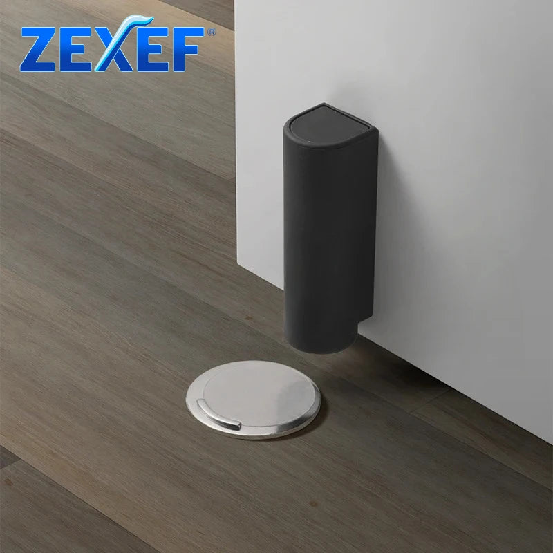 Door Stop Magnetic Door Stopper Milk White Black Nail Free Door Base Door Hardware Close Prevention Door Closer Bumper Block