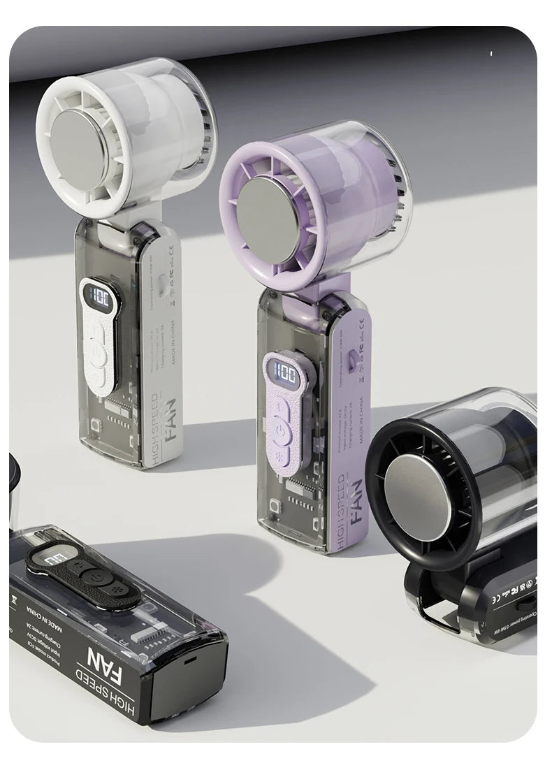 Portable Mini Fan Handheld Fan With Display High Speed Turbo Strong Wind 3600mAh USB Rechargeable Folding Fans For Home Outdoor