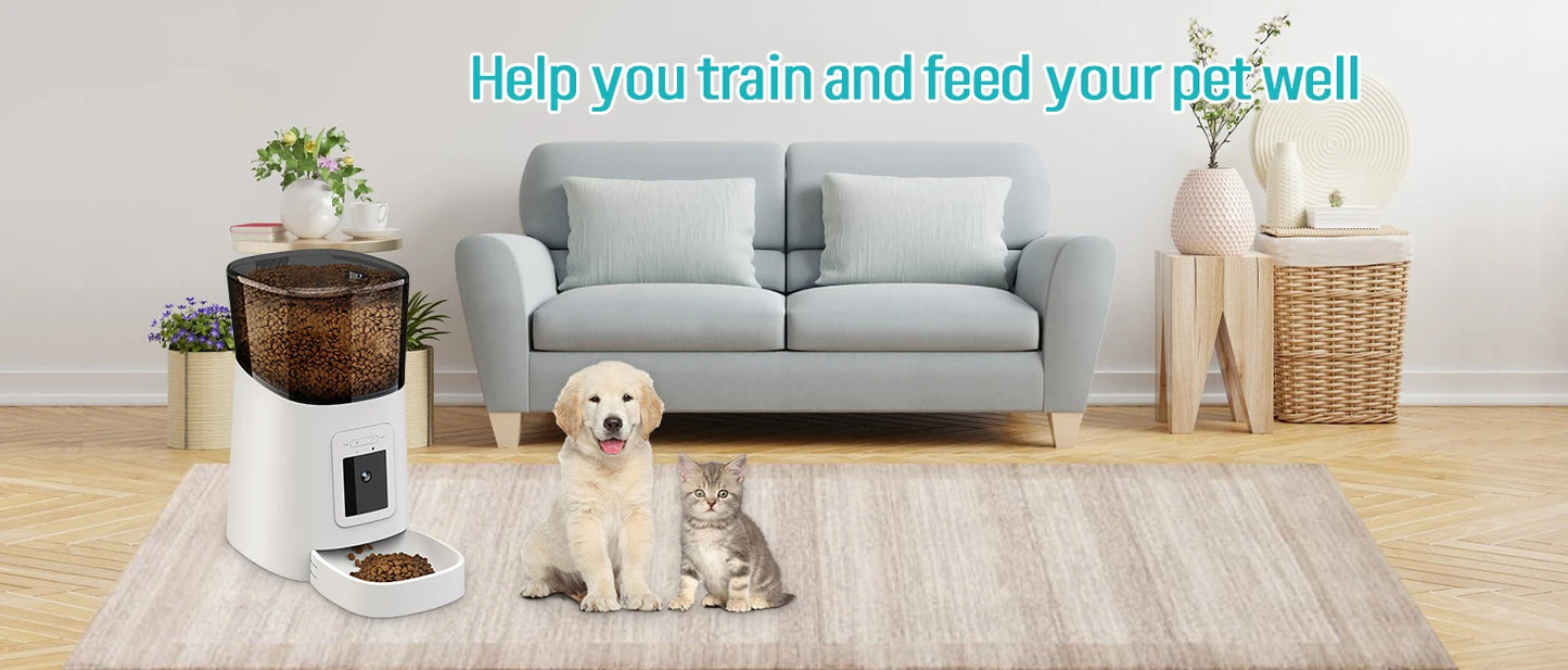 Video Automatic Pet Feeder with HD Camera, Food Dispenser for Cats and Dogs WiFi Smart Feeder with Camera 6L 2-Way Audio,Mobile