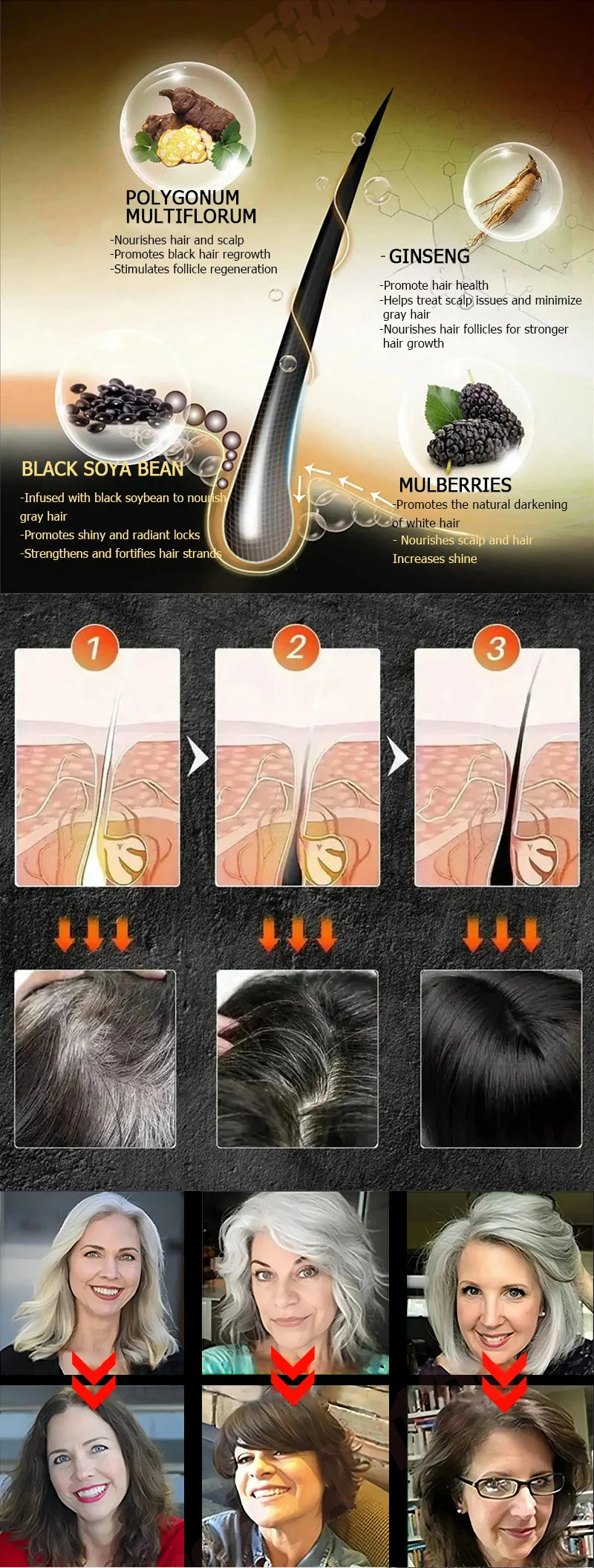 Grey hair serum for men and women, from white to black