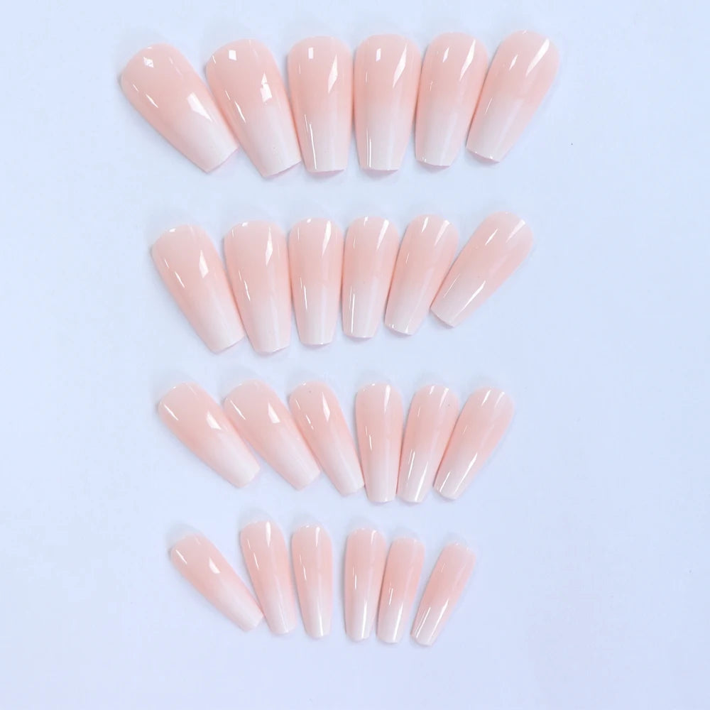 24PCS Long Coffin Pink Press On Nails Fake Press On Nails Gradation Press On Nails Summer Nails