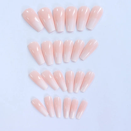 24PCS Long Coffin Pink Press On Nails Fake Press On Nails Gradation Press On Nails Summer Nails