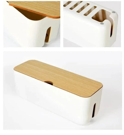 Cable Storage Box Power Strip Case Wooden Power Line Wire Management Organizer Anti-Dust Charger Socket Network Line Storage Bi