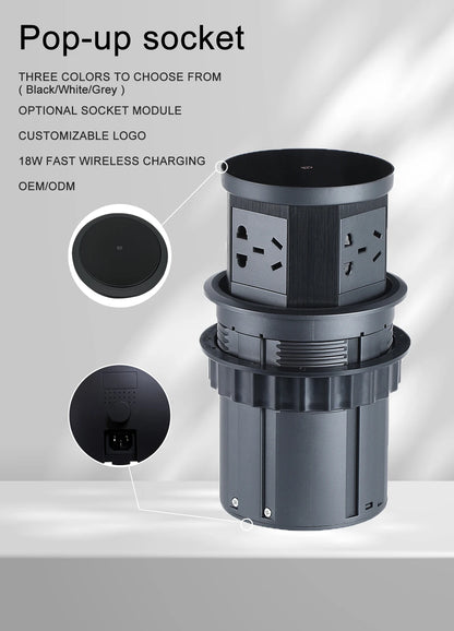 Tempered Glass Top Kitchen Counter Smart Pop Up Socket Push Button 4 Sides Electrical Socket with Usb Type-c Charger