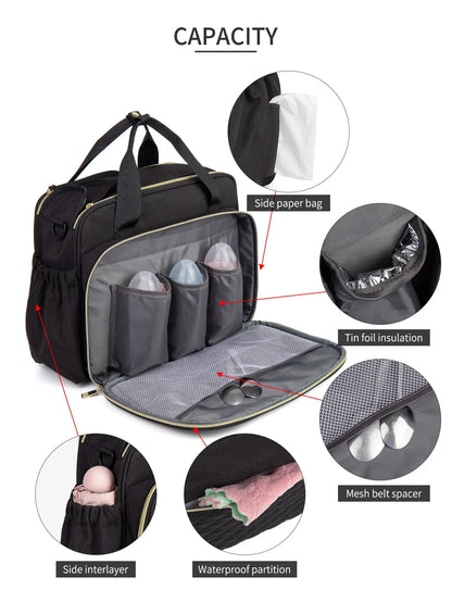 Multifunctional Maternity Mother Baby Stroller Bags New Style Waterproof Diaper Bag Black Large Capacity Travel Bag