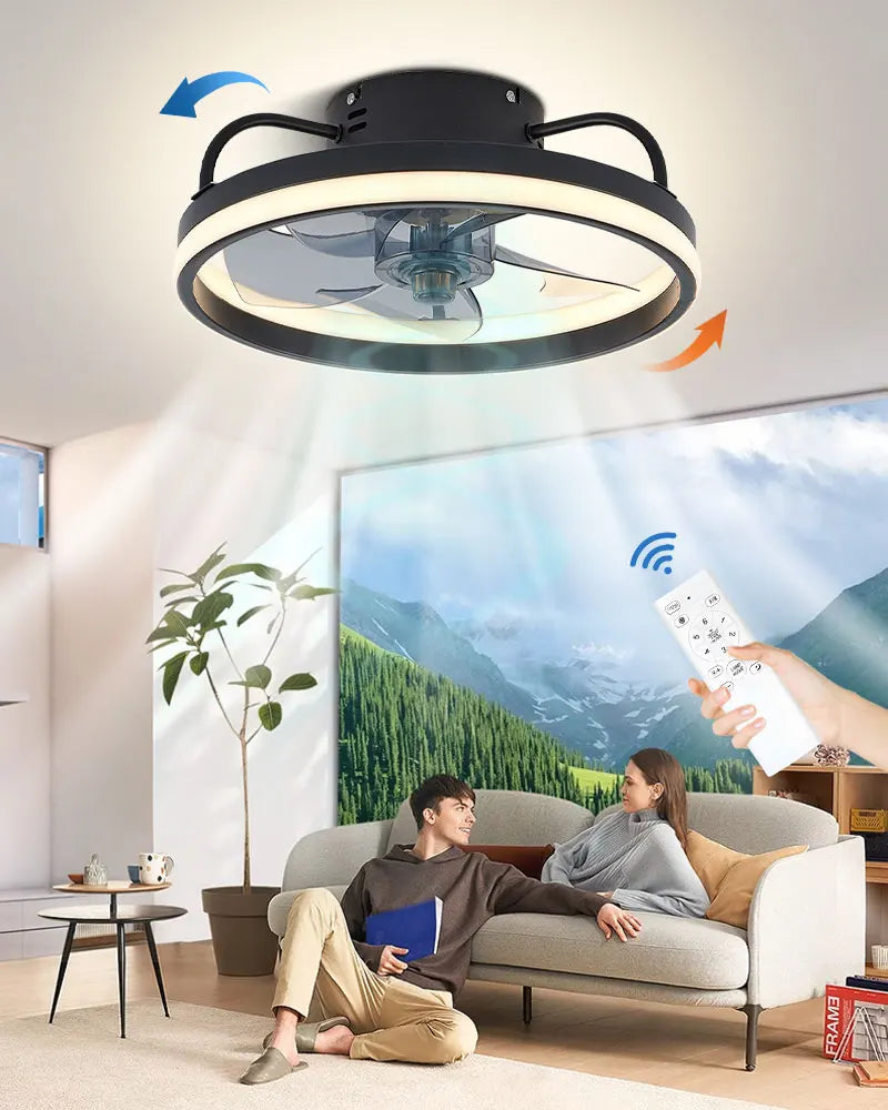 Smart Bedroom Ceiling Fans with Remote Control Low Profile 33CM 55W Dimmable LED Ceiling Fan with Lights  6 Wind Speeds Timing