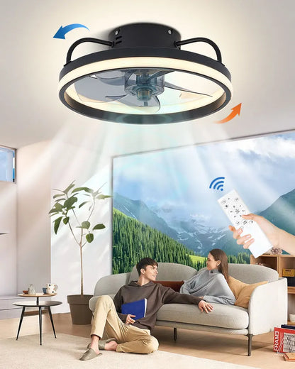Smart Bedroom Ceiling Fans with Remote Control Low Profile 33CM 55W Dimmable LED Ceiling Fan with Lights  6 Wind Speeds Timing