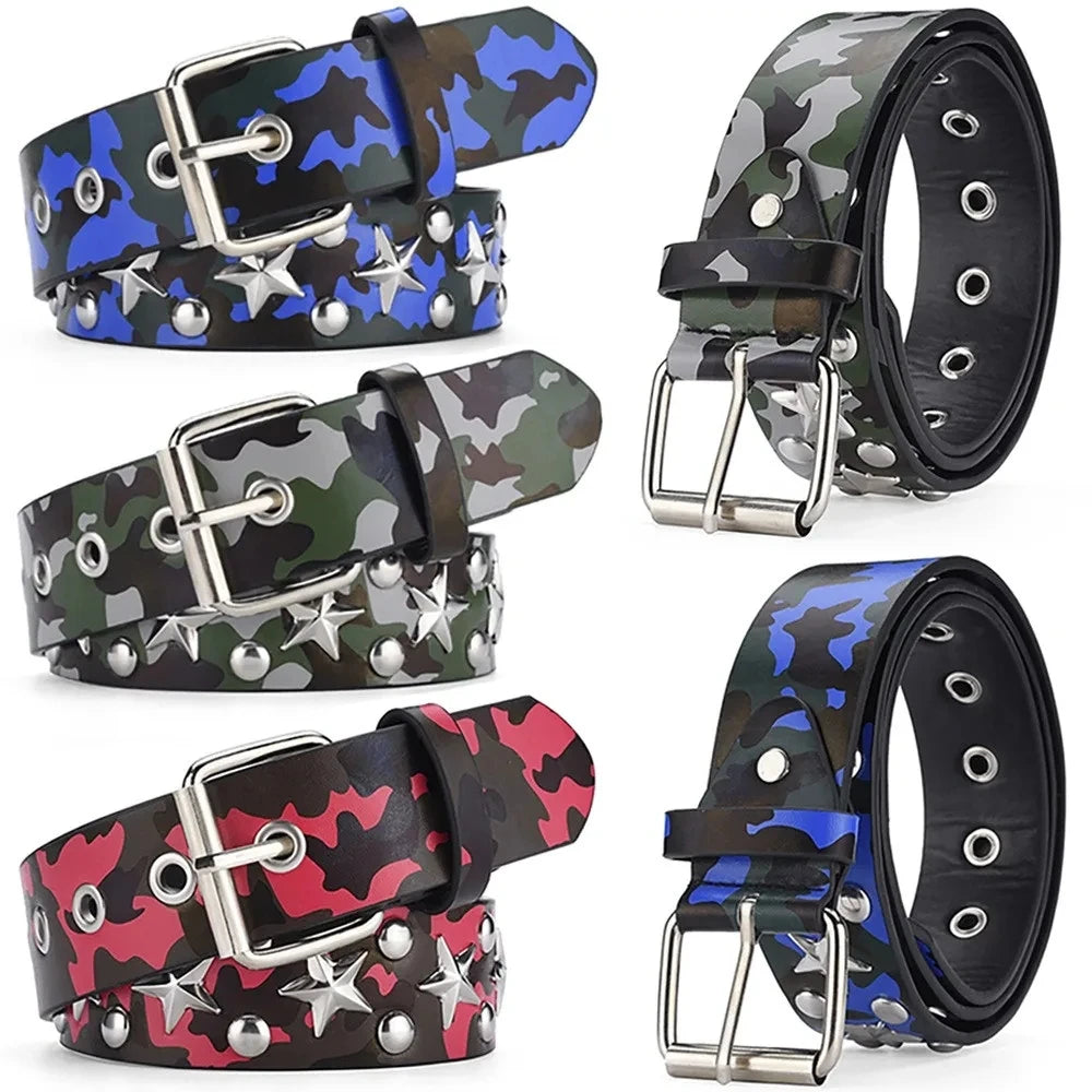 Women's Belt Fashion Pentagonal Star Belt Y2k Belt Camouflage Punk Hiphop Rock Men's Belt Paired With Jeans Belt Pu Leather Belt