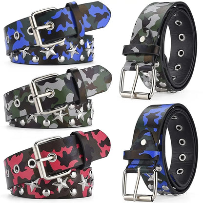 Women's Belt Fashion Pentagonal Star Belt Y2k Belt Camouflage Punk Hiphop Rock Men's Belt Paired With Jeans Belt Pu Leather Belt