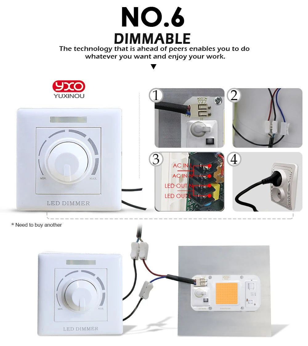 Smart IC LED COB Bulb Chip 20W 30W 50W 230V Input IP65 Waterproof for DIY Street Flood Light Projects Cold/Warm White Options