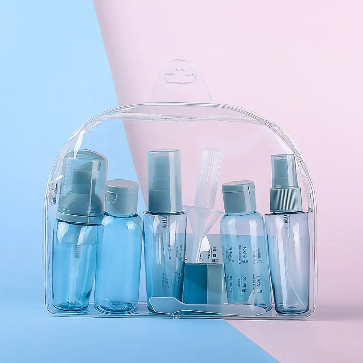 10pcs Travel Bottles Toiletry Kit Leak Proof Portable Set, Red Clear Flight Size Cosmetic Containers for Lotion,Shampoo