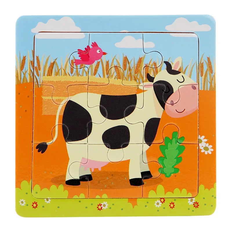 Plane Puzzles Cartoon Animals Wooden Montessori Game Kids Cognitive Jigsaw Puzzle Baby-Toy Educational Toys for Children Toddler