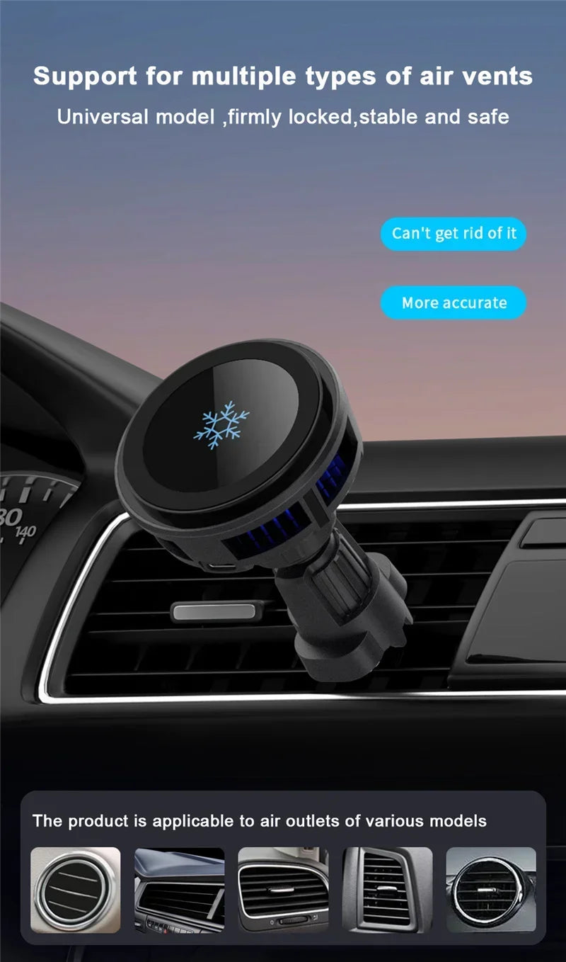 Car Wireless Charger Cooling Magnetic Car Phone Holder Mount Fast Car Charging Stand for Macsafe iPhone 15 14 13 12 Pro Max Mini