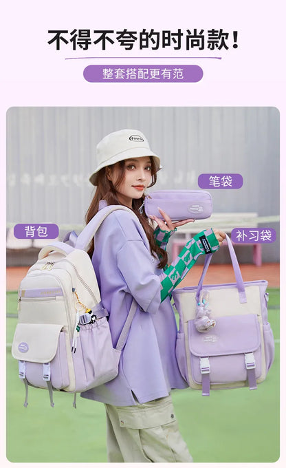 Cute Student Backpack 3pcs/set Primary Schoolbag Harajuku Kawaii Student Backpack Teenage Girls Handbag Large Capacity Rucksack