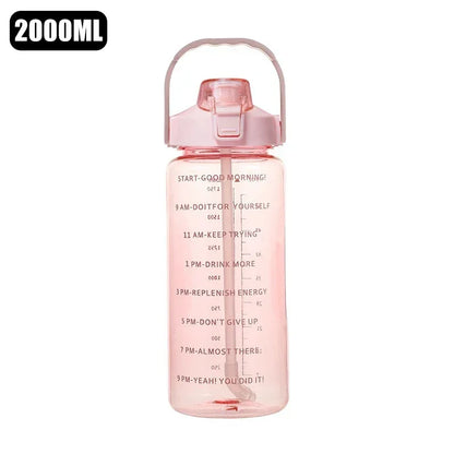 2L Portable Water Bottle Large Capacity Plastic Straw Water Cup Drink Bottle with Time Marker for Outdoor Sports Fitness Hot