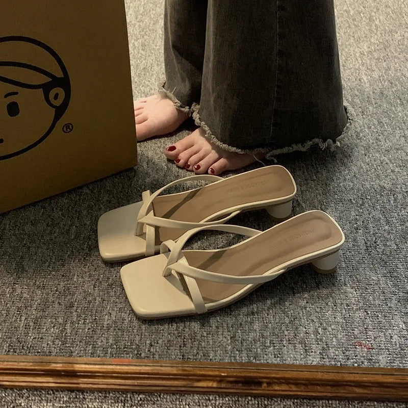 Flip-flops, Women Wear 2024 New Summer Half - Toe Sandals, Fashion Casual Mid-heel Chunky Sandals, Women's Shoes