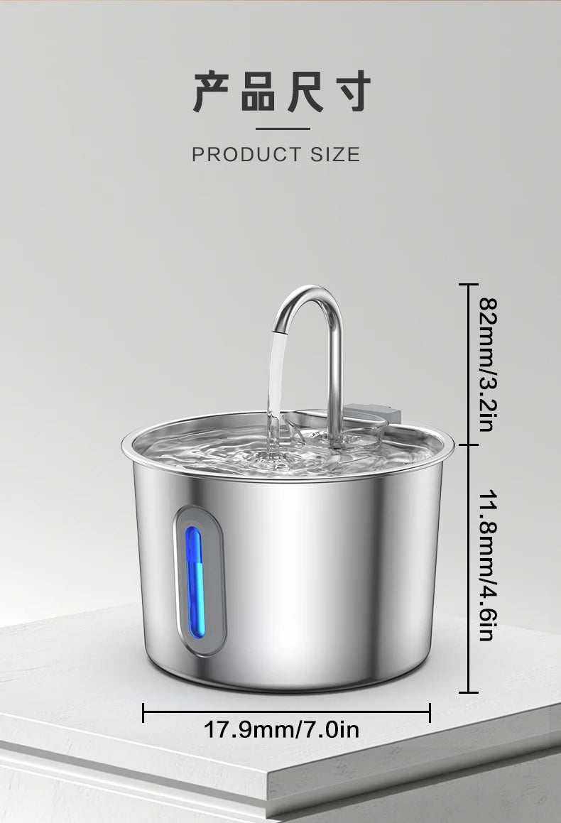 2.2L Automatic Cat Water Fountain With Faucet USB Stainless Steel Filter Silent Water Pump Cat And Dog Water Fountain Supplies