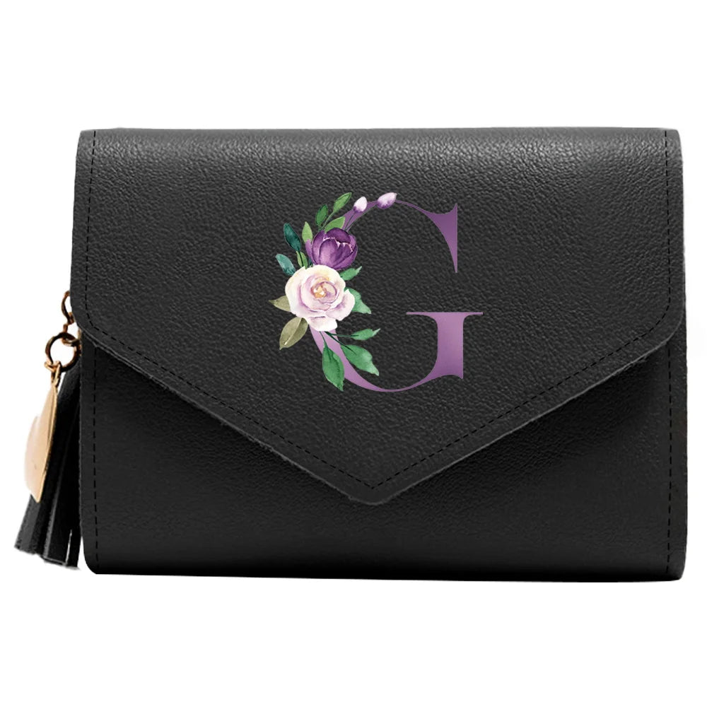 Wallet Women Rfid Blocking Small Compact Luxury Leather Pocket Wallet Ladies Mini Purse with ID Window Purple Letter Pattern