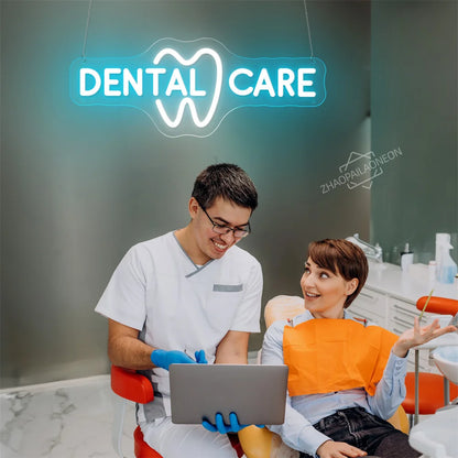 DENTAL CARE LED Neon Tooth USB Powered Neon Signs Teeth Dental Night Light 3D Wall Art & Game Room Bedroom Party Decor Lamp Sign