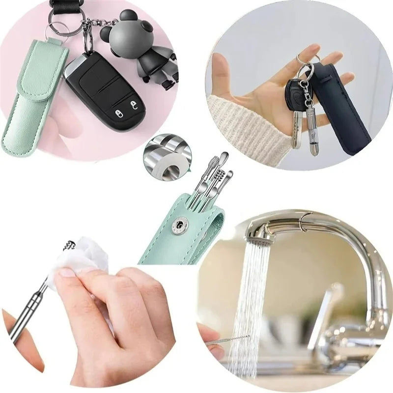 Ear Cleaning Tool Stainless Steel Ear Pick Kit &1Pc Storage Bag Earwax Remover Tool