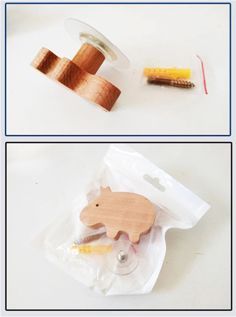 1pcs Animal Wooden Hooks Cute Room Decor Hook Wall Keychain Coat Hook Home Door Wood Hook Hanger Kitchen Accessories Gadget