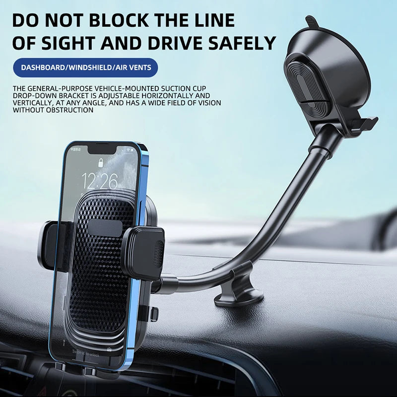 Dashboard Phone Holder for Car【360° Widest View】9in Flexible Long Arm, Universal Handsfree Auto Windshield Air Vent Phone Mount