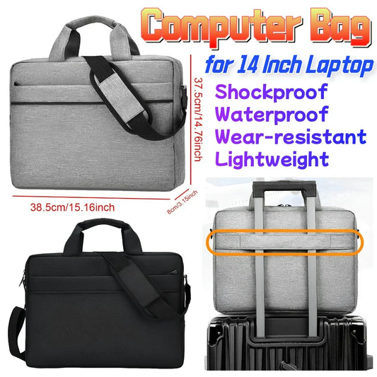 Laptop Carrying Case Shockproof Laptop Crossbody Bag Waterproof Nylon Laptop Handbag 3 Compartments for 14 Inch Laptop