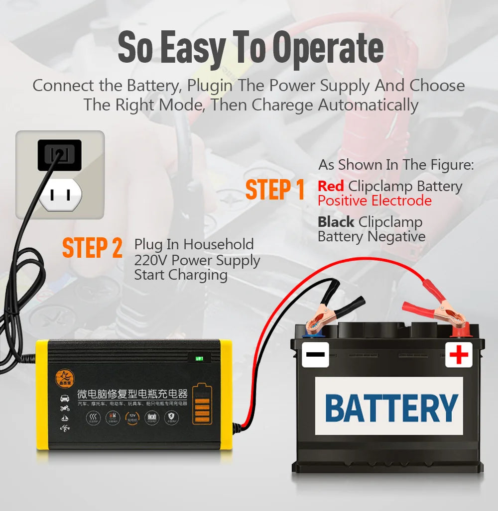 Car Battery Charger 10A 12V Automotive Battery Charger 24V 5A Car Accesorries Digital Display Detection Pulse Repair Car Charger