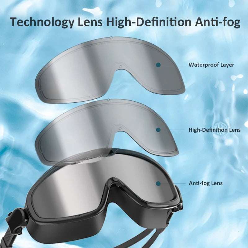 Large Frame Swimming Goggles Anti Fog Waterpoof Swimming Goggles for Men Women Swimming Pool Beach Silicone Swimming Goggles