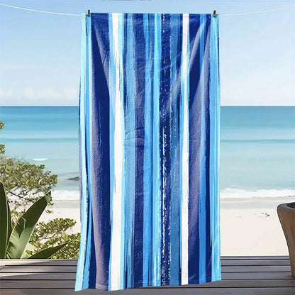 Blue - White Stripes Beach TowelMicrofiber terry bath towels for yoga, travel, swimming, fitness and camping